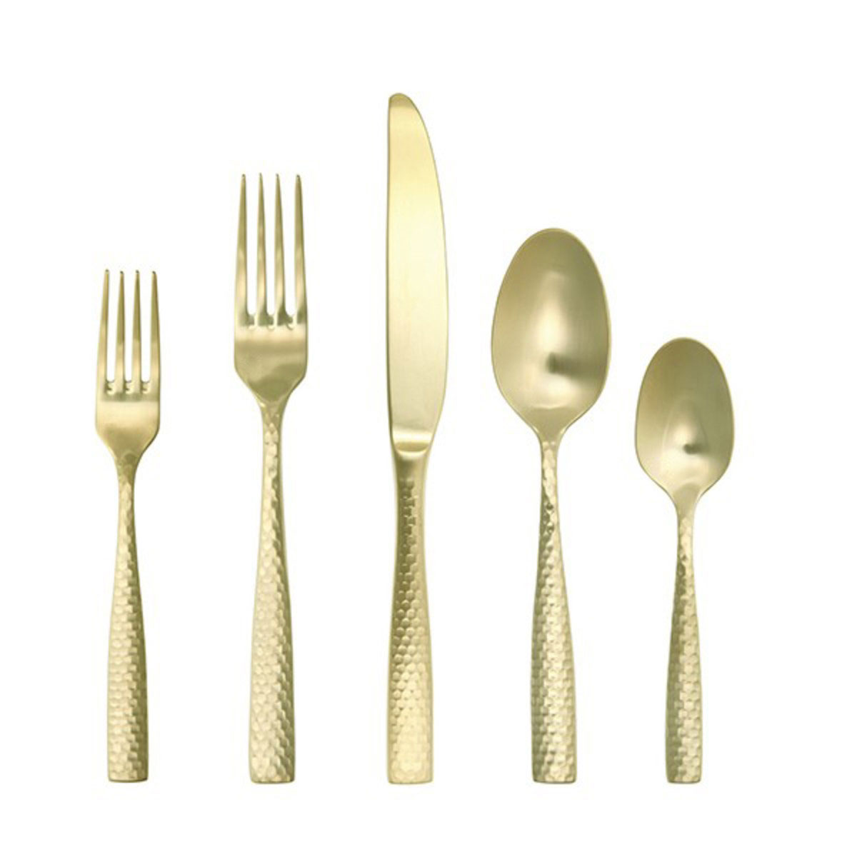 Fortessa Stainless Flatware Lucca Faceted Brushed Gold 5 Piece Place Setting