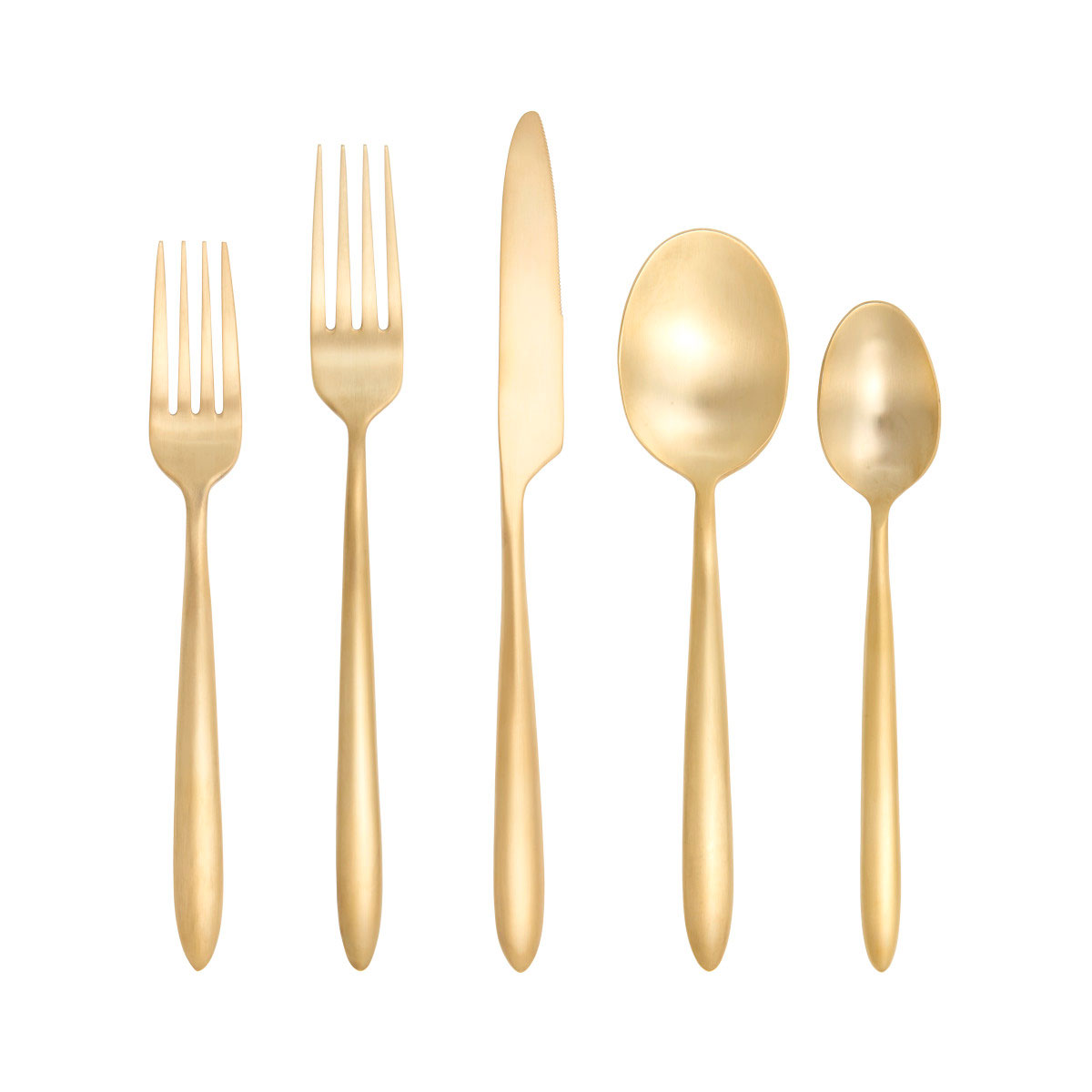 Fortessa Stainless Flatware Velo Brushed Gold Plated 5 Piece Place Setting