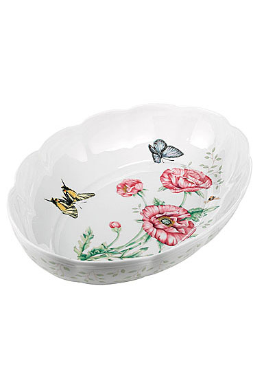 Lenox Butterfly Meadow China Scalloped Oval Baker