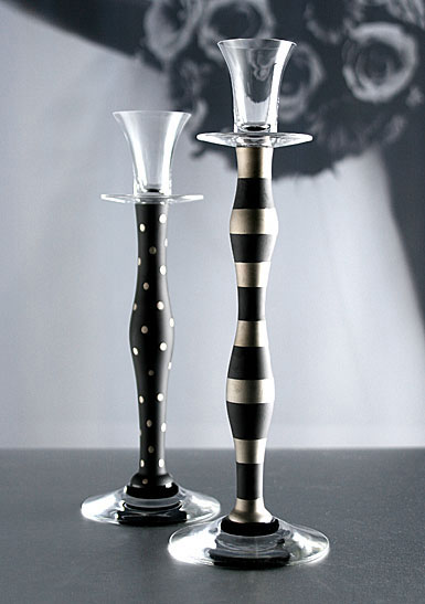 Orrefors Celeste Candleholder, Black/Stripe