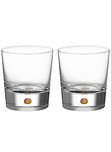Orrefors Intermezzo Gold Double Old Fashioned Glasses Pair