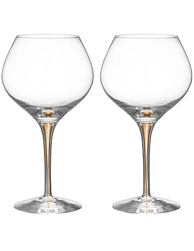 Orrefors Intermezzo Gold Bouquet Red Wine Glasses Pair