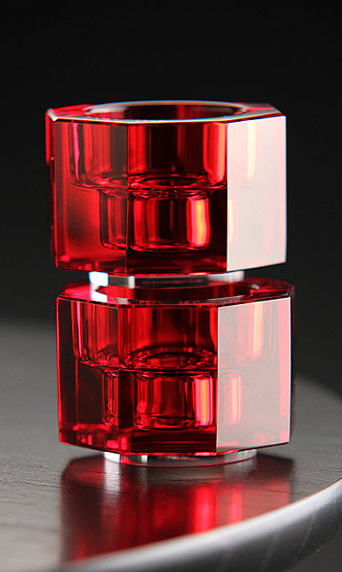 Orrefors Crystal, Totem Tranquility Crystal Candlestick Red, Pair