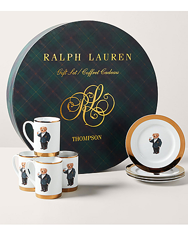 Ralph Lauren Thompson Polo Bear Set, 4 Dessert Plates and Mugs