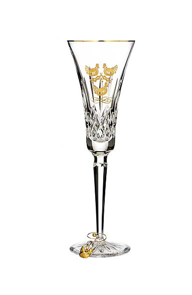 Waterford Crystal, 12 Days of Christmas Lismore Three French Hens Gold Crystal Flute, Single