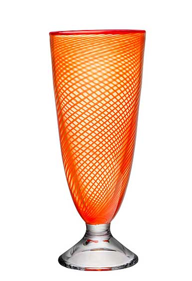 Kosta Boda Red Rim Orange Footed 10 1/2" Crystal Vase