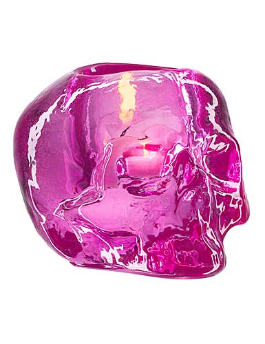 Kosta Boda Still Life Skull Crystal Votive, Pink