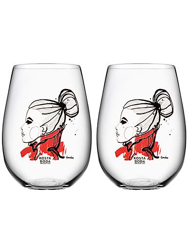 Kosta Boda All About You Stemless Wine Tumbler Pair, Want You Red
