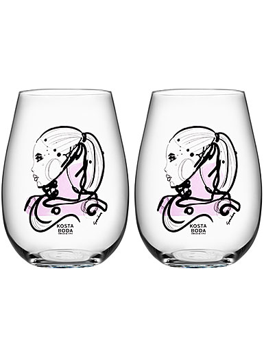 Kosta Boda All About You Stemless Wine Tumbler Pair, Love You Pink