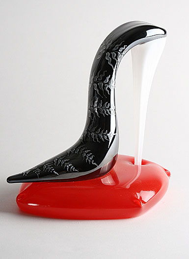 Kosta Boda Shoe, Black with Red Cushion