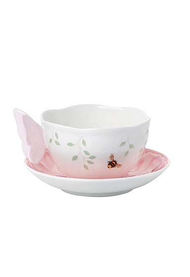 Lenox Butterfly Meadow China Figurine Pnk Cup And Saucer