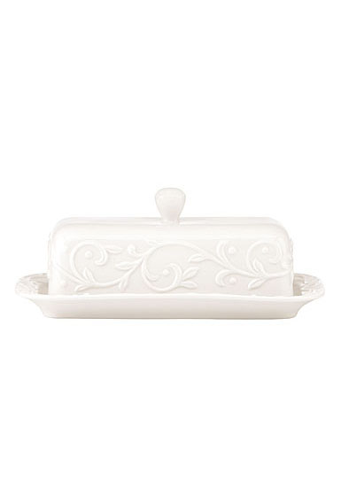 Lenox Opal Innocence Carved China Covered Butter Dish and Plate