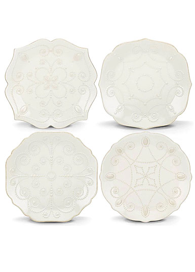 Lenox French Perle White China Assorted Dessert Plates, Set of Four