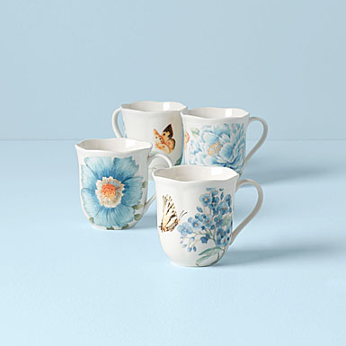 Lenox Butterfly Meadow Blue China Mugs Set Of Four