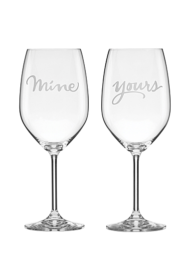 Kate Spade New York, Lenox Two of a Kind Yours and Mine Crystal Wine Glasses, Pair