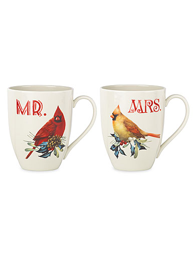 Lenox Winter Greetings Cardinal Mr and Mrs Mugs Set of 2