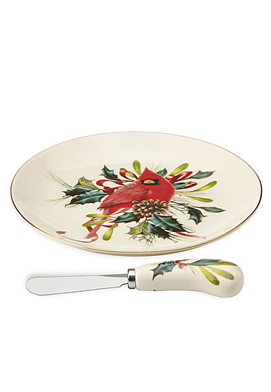 Lenox Winter Greetings Dinnerware Cardinal Cheese Platter with Knife Set