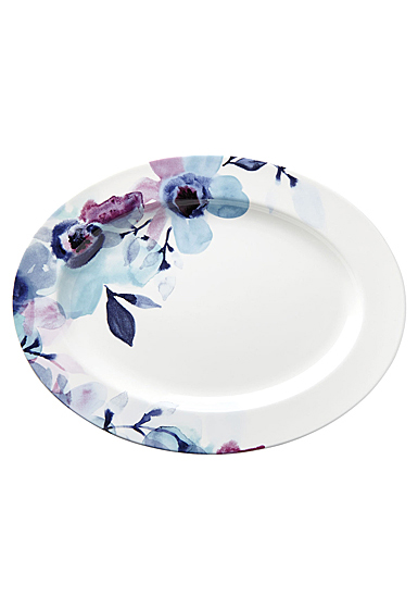 Lenox Indigo Watercolor Floral Dinnerware Oval Platter 16"