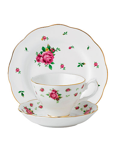 Royal Albert China New Country Roses White 3-Piece Set - Teacup, Saucer and Dessert Plate