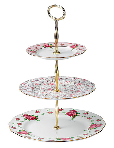 Royal Albert New Country Roses White Vintage Formal 3-Tier Cake Stand