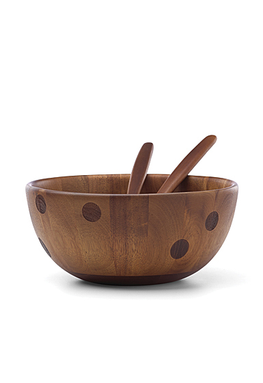 Kate Spade by Lenox, 3 Qt All In Good Taste Wood Deco Dot Salad Bowl With Servers