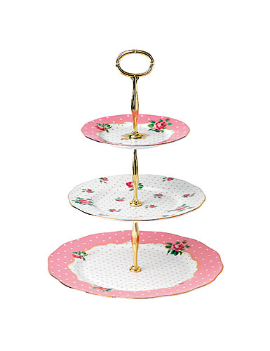 Royal Albert China New Country Roses Cheeky Pink Vintage 3-Tier Cake Stand