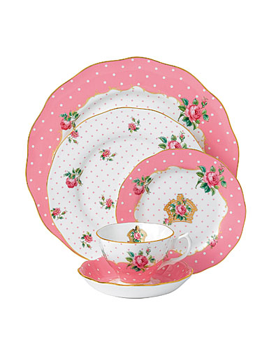 Royal Albert China New Country Roses Cheeky Pink Vintage, 5 Piece Place Setting