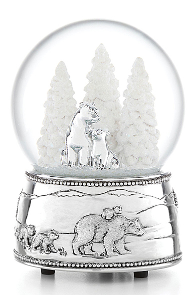 Reed And Barton Christmas Polar Bear and Cubs Musical Snow Globe