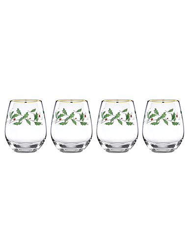 Lenox Barware Holiday Decal Stemless Wine Glasses Set of 4