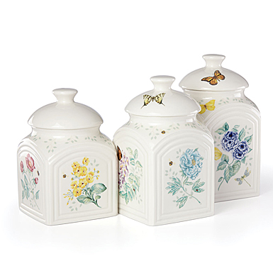 Lenox Butterfly Meadow China Square Canisters Set Of Three