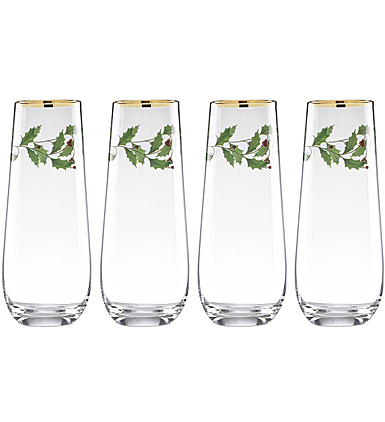 Lenox Barware Holiday Decal Stemless Flutes Set of 4