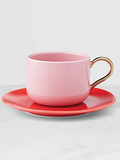 Kate Spade, Lenox Make It Pop Cup, Saucer Pink, Red