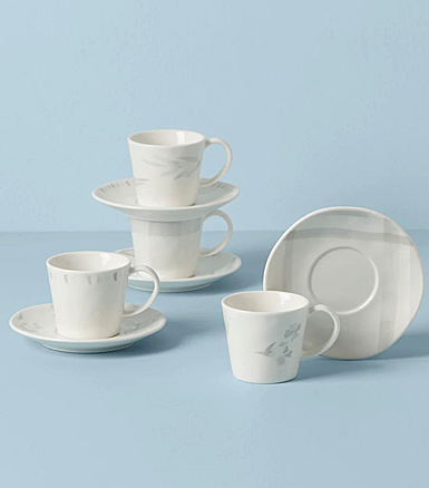 Lenox Oyster Bay Espresso Cups and Saucers, Set of 4, Assorted