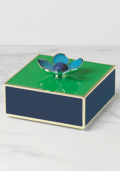 Kate Spade, Lenox Make It Pop Floral Covered Box Green, Navy