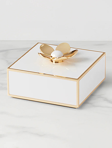 Kate Spade, Lenox Make It Pop Floral Covered Box White, Gold