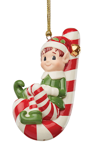 Lenox Christmas Elf on Candy Cane Ornament