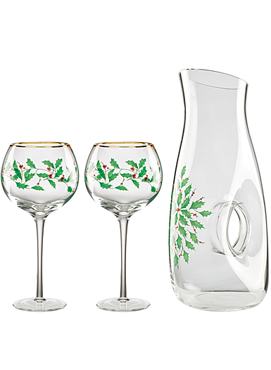 Lenox Barware Holiday Glassware Decal Bar 3 Piece Set, Decanter, 2-Balloons