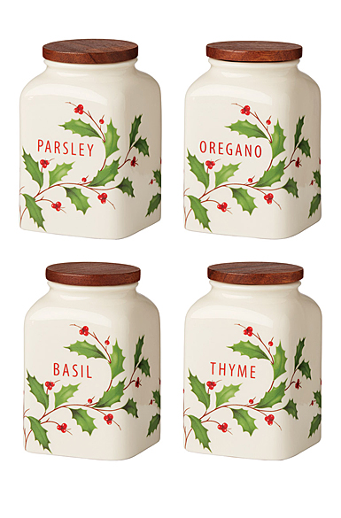 Lenox China Holiday Spice Jars-Cooking, Set Of 4, Basil, Thyme, Parsley, Oregano