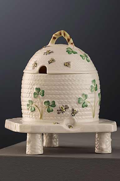 Belleek Masterpiece Collection Shamrock Honey Pot and Stand, Limited Edition