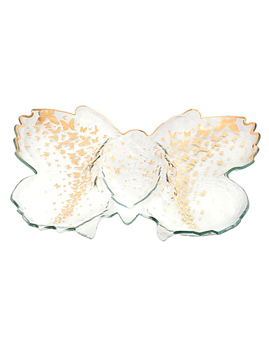 Annieglass Butterfly 18 X 14" Chip and Dip Server Gold