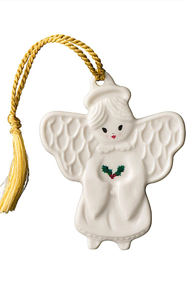 Belleek Angel with Holly Ornament