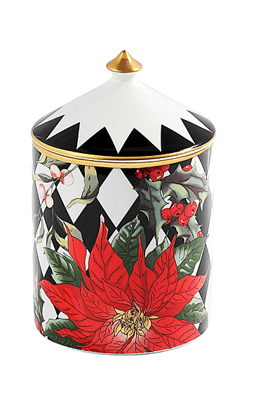 Halcyon Days Parterre Black with Poinsettia Cinnamon and Orange Lidded Candle