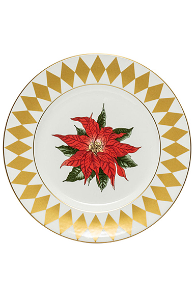 Halcyon Days Parterre Gold with Poinsettia 8" Rim Plate