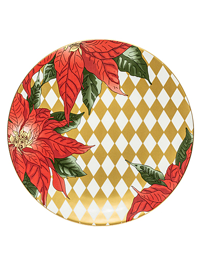 Halcyon Days Parterre Gold with Poinsettia 10" Coupe Plate