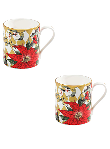 Halcyon Days Parterre Gold with Poinsettia Mug Set of 2