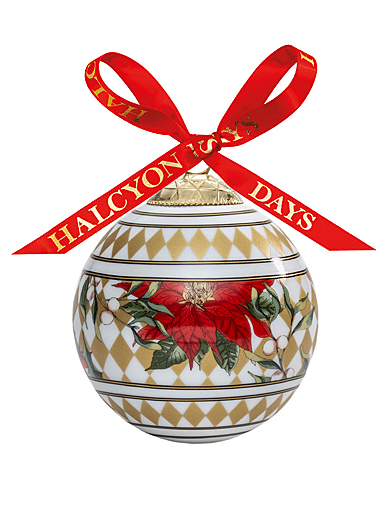 Halcyon Days Parterre Gold with Poinsettia Bauble Ornament