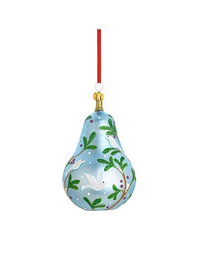 Reed and Barton Blown Glass Pear with Doves Ornament, H. 5in.