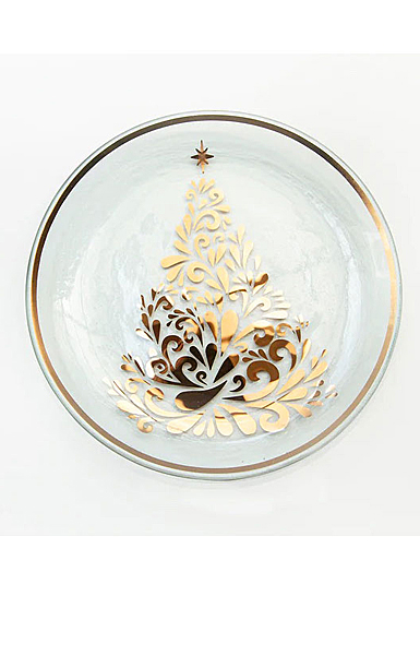 Annieglass Holiday 8.5" Gold Christmas Tree With Star Serving Plate
