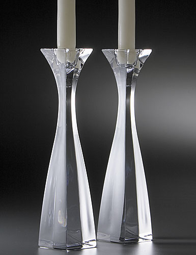 Nambe Crystal Planar Candlesticks, Pair