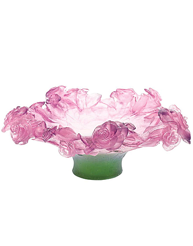 Daum Roses Footed Bowl in Pink